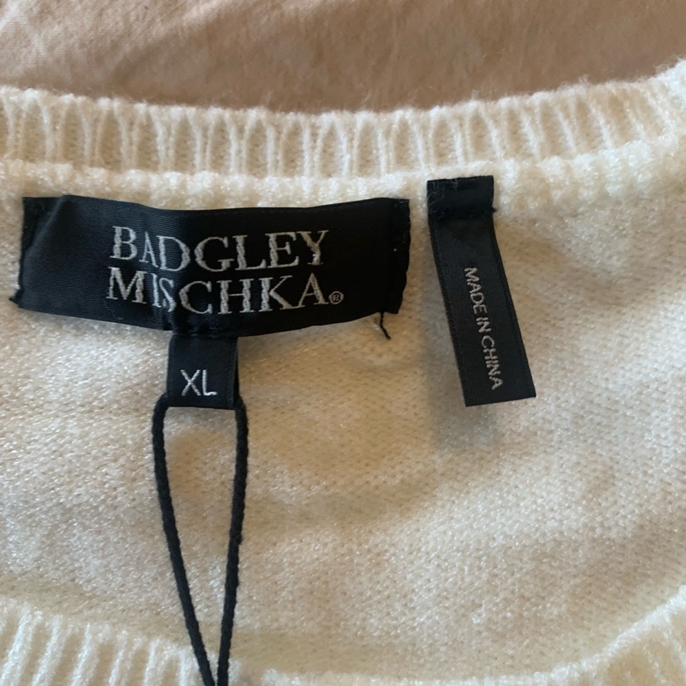 Badgley Mischka Embellished Cream Cardigan with Ruffle Trim Size XL NWT - Picture 10 of 14